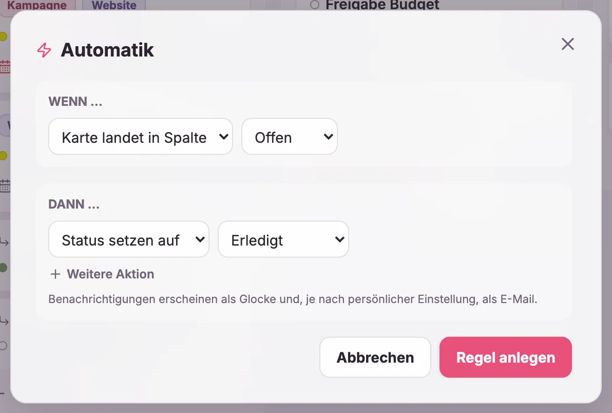 Regel-Editor nach dem Muster wenn etwas passiert, dann führe diese Schritte aus