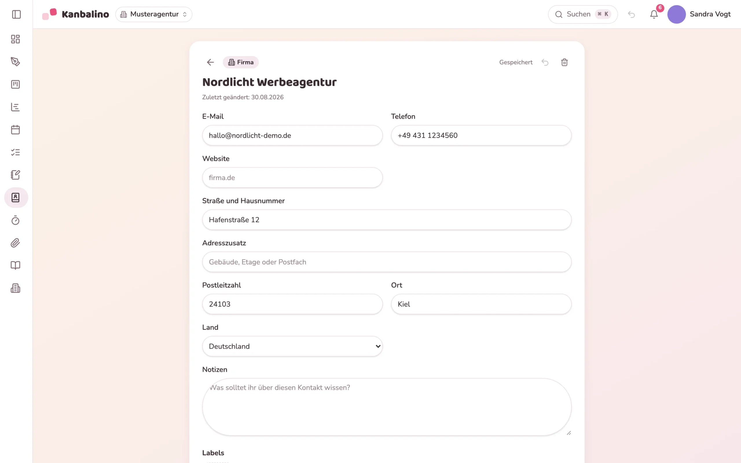 Kontakt mit Adressfeldern