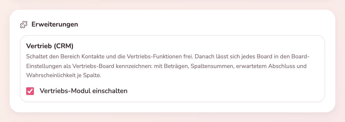 Vertriebs-Modul freischalten