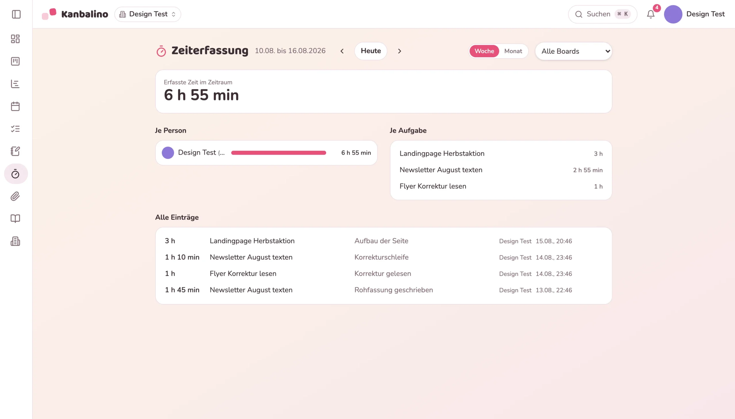 Auswertung der erfassten Arbeitszeit je Person und je Aufgabe