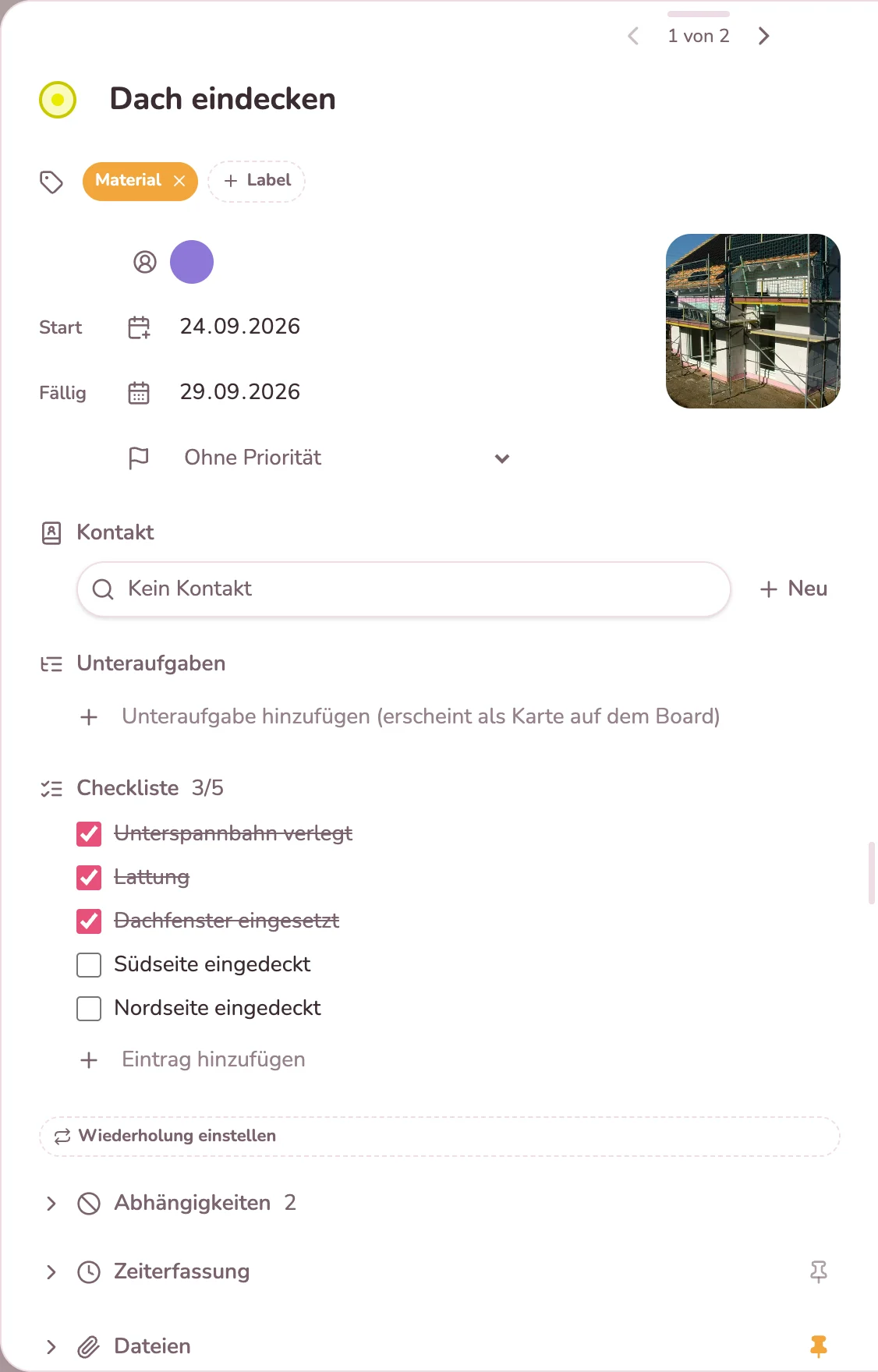 Karte mit Baustellenfoto und Checkliste