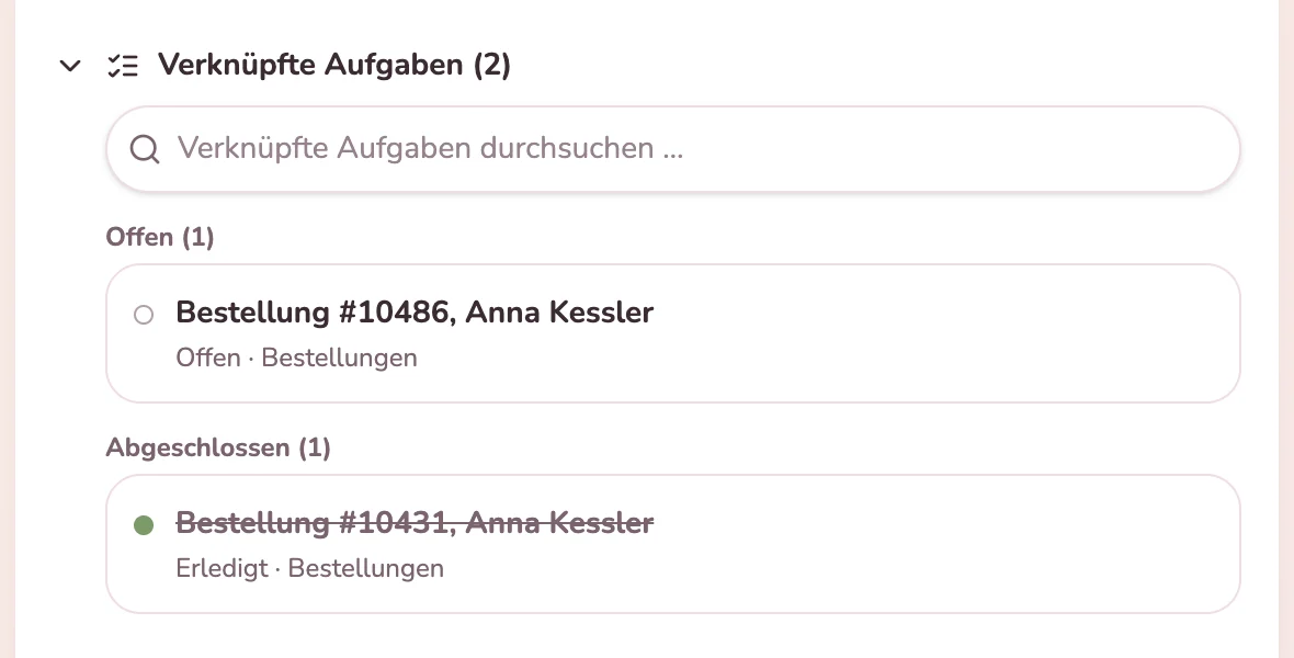 Kontakt einer Kundin mit einer offenen und einer abgeschlossenen Bestellung