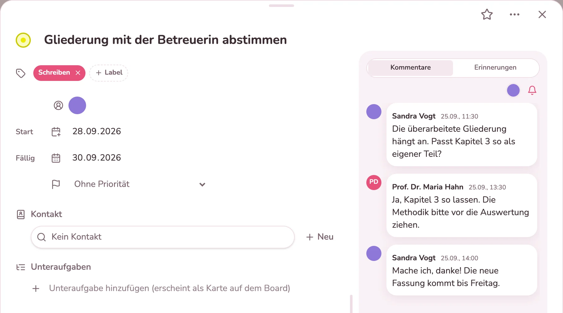 Karte der Gliederung mit Rückmeldung der Betreuerin