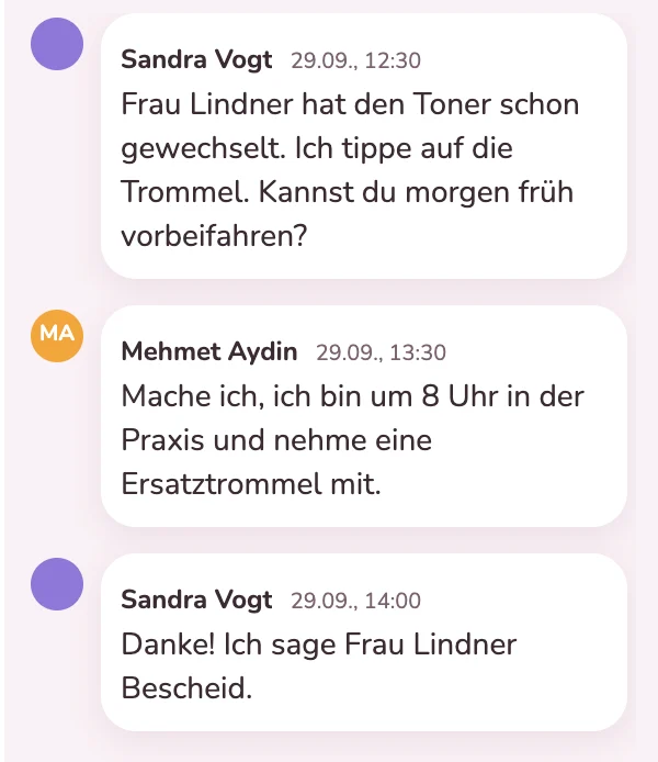 Abstimmung im Team an der Anfrage zum Drucker