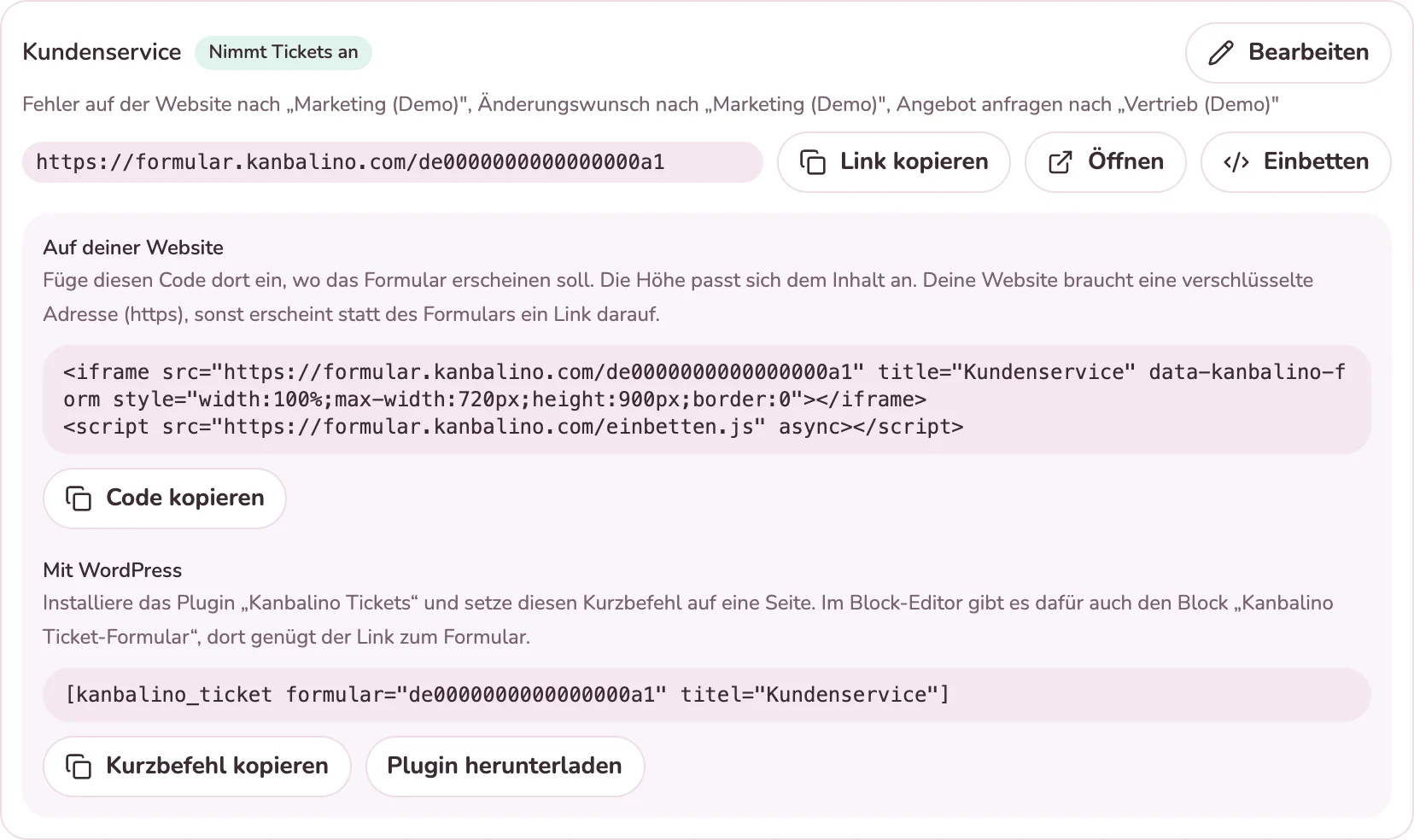 HTML-Code und WordPress-Kurzbefehl zum Einbetten eines Formulars