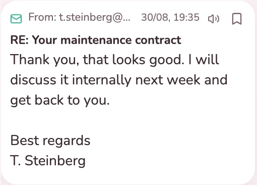 The customer’s reply on the card