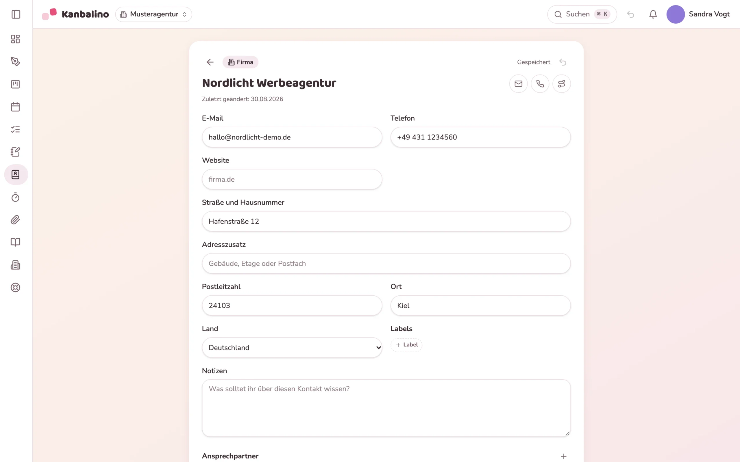Kontakt mit Adressfeldern