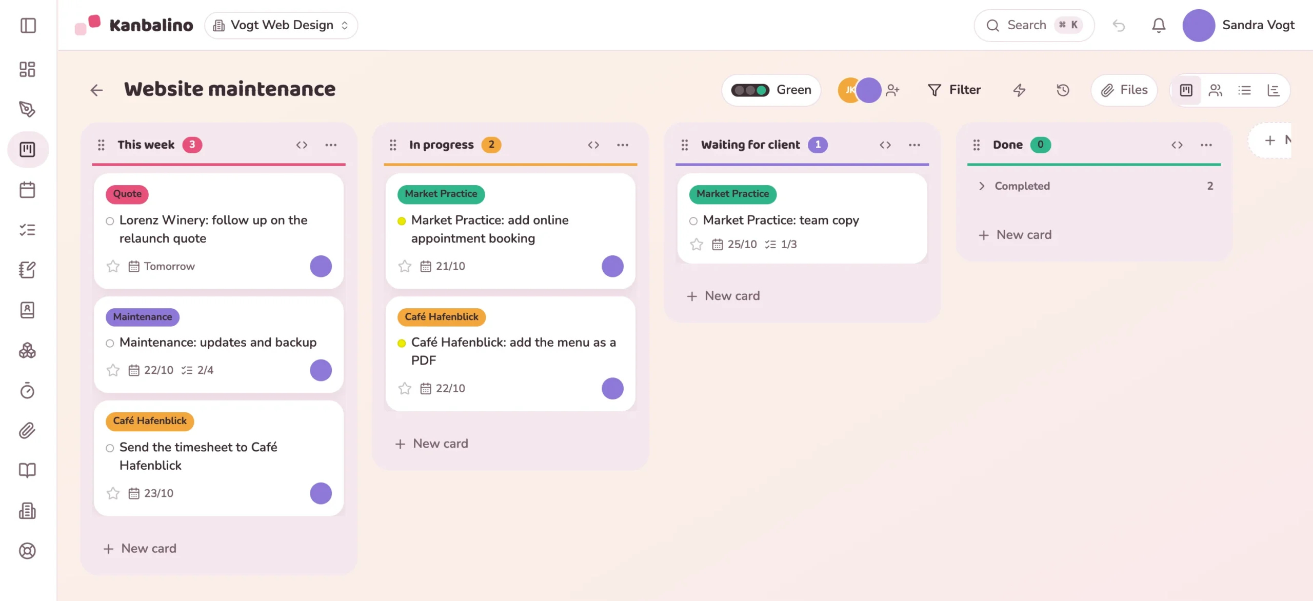 Board of a freelance web designer with jobs for several clients