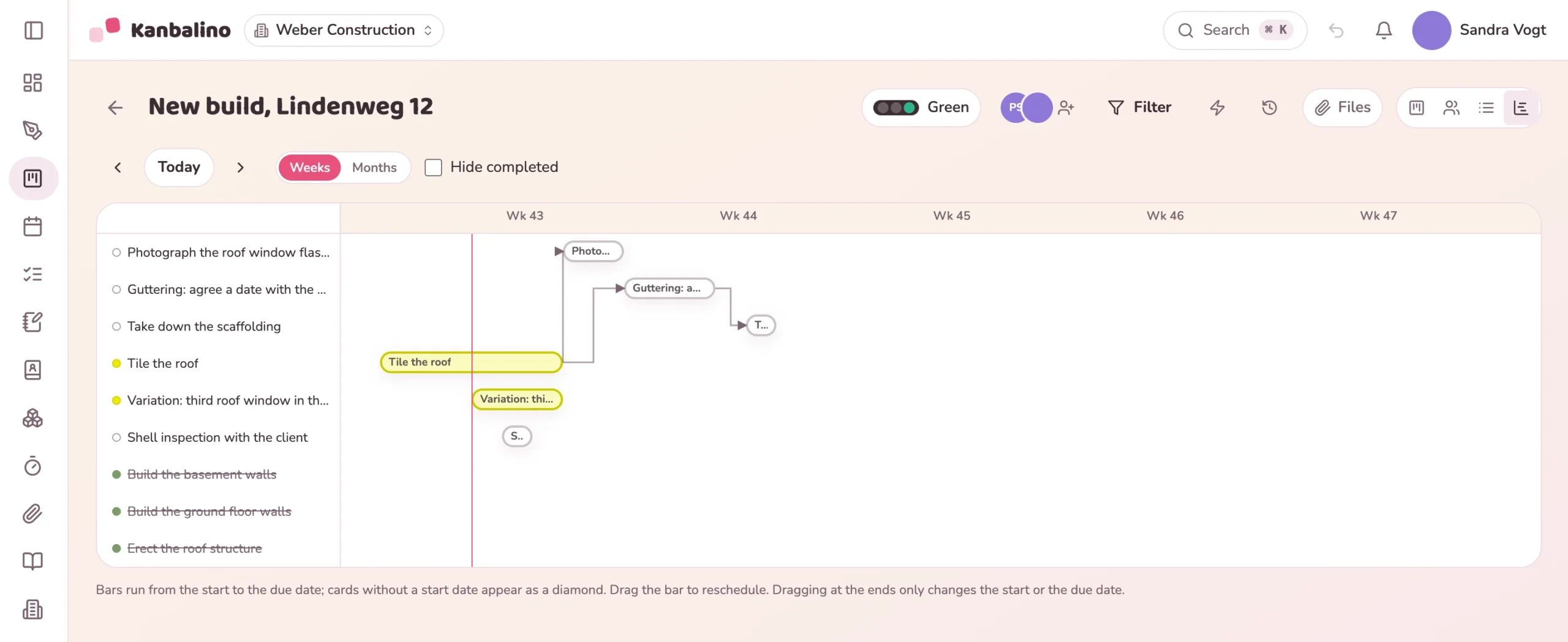 Timeline of a new build with linked tasks