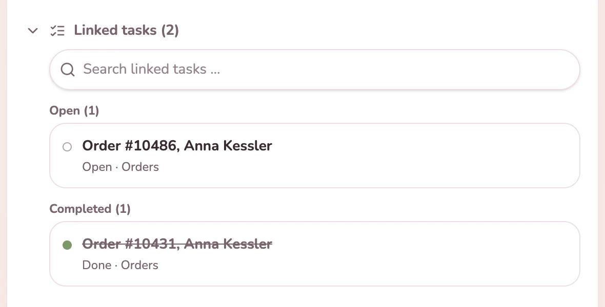Contact of a customer with one open and one completed order