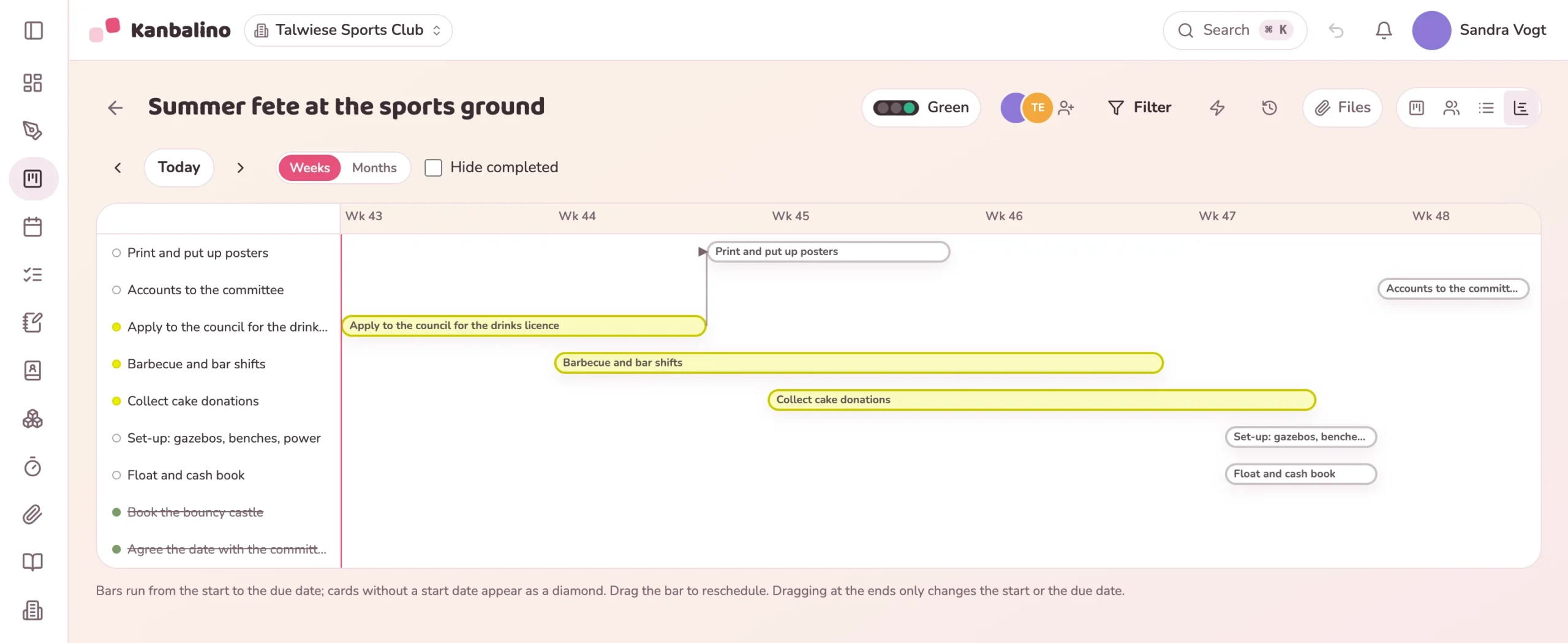 Timeline of a summer party from the registration to the accounts
