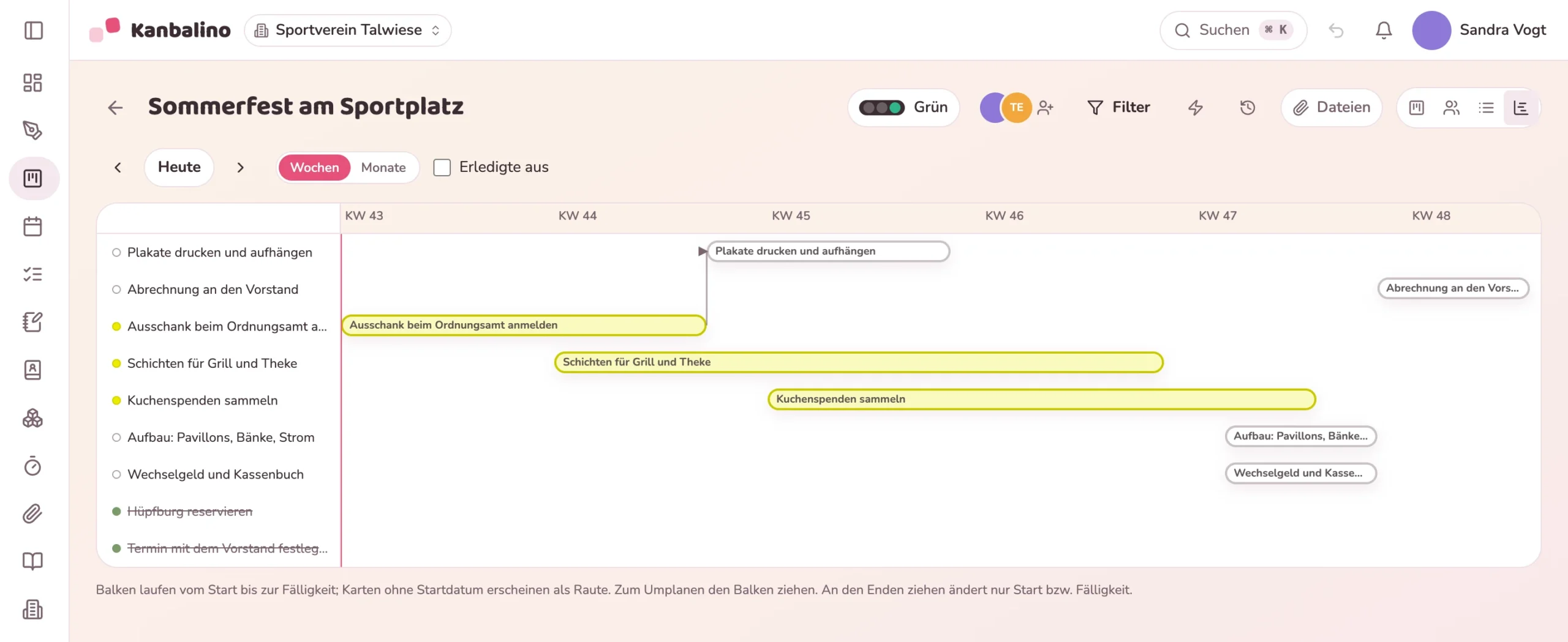 Zeitstrahl eines Sommerfests von der Anmeldung bis zur Abrechnung